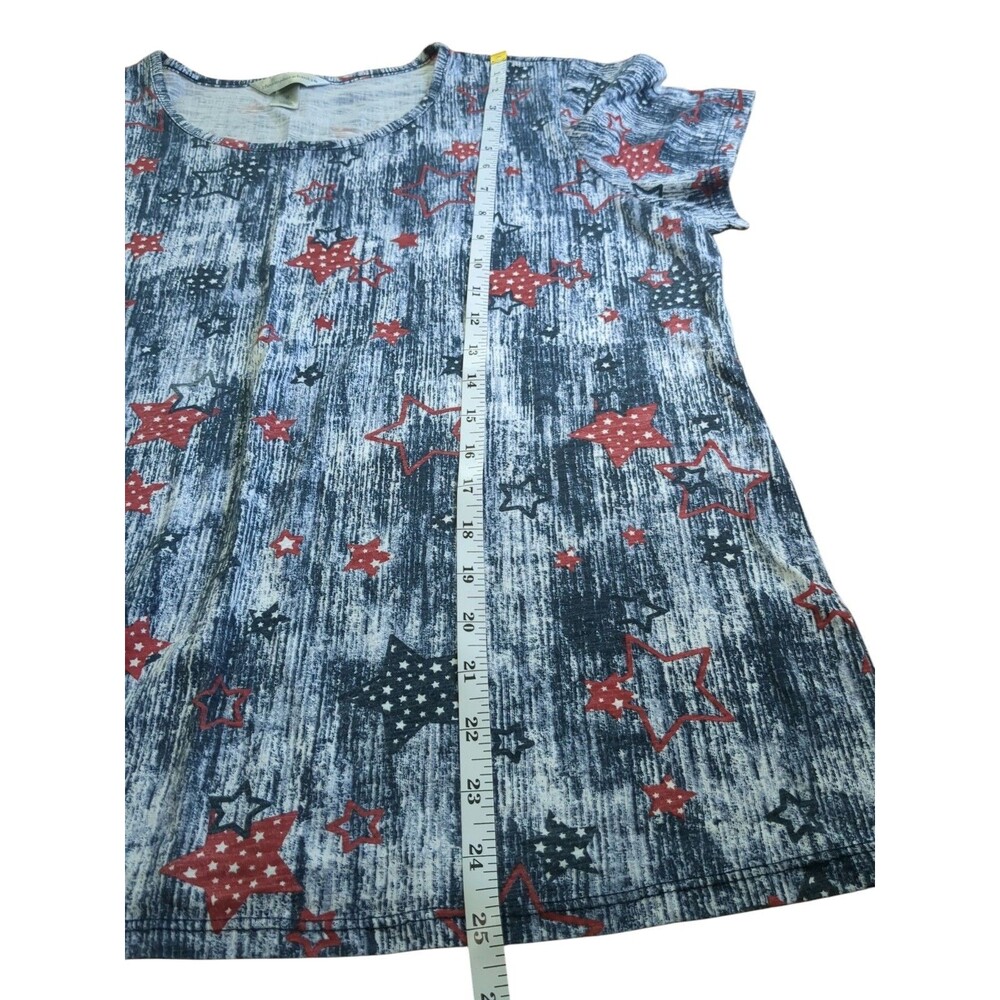 CJ Banks Top Womens XL Red Blue White Stars Short Sleeve Crew Neck T-Shirt - Picture 2 of 8